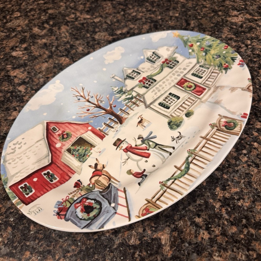 Pier 1 Imports CHRISTMAS VILLAGE - 14" Oval Serving Platter - Beautiful!